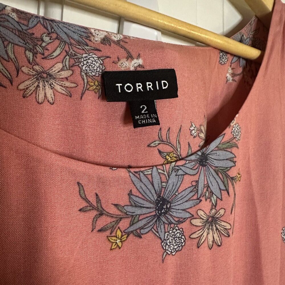 TORRID Pink Floral Cap Sleeve Dress in Plus Size 2 Sundress Ruffle Hem - Picture 5 of 8